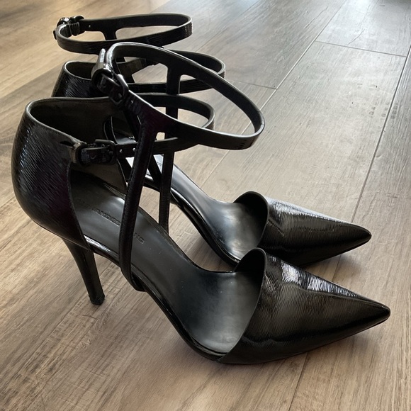 Alexander Wang Emma High Gloss Ankle Strap Pointed Toe Stilettos Pump Black SZ37 - Picture 2 of 7
